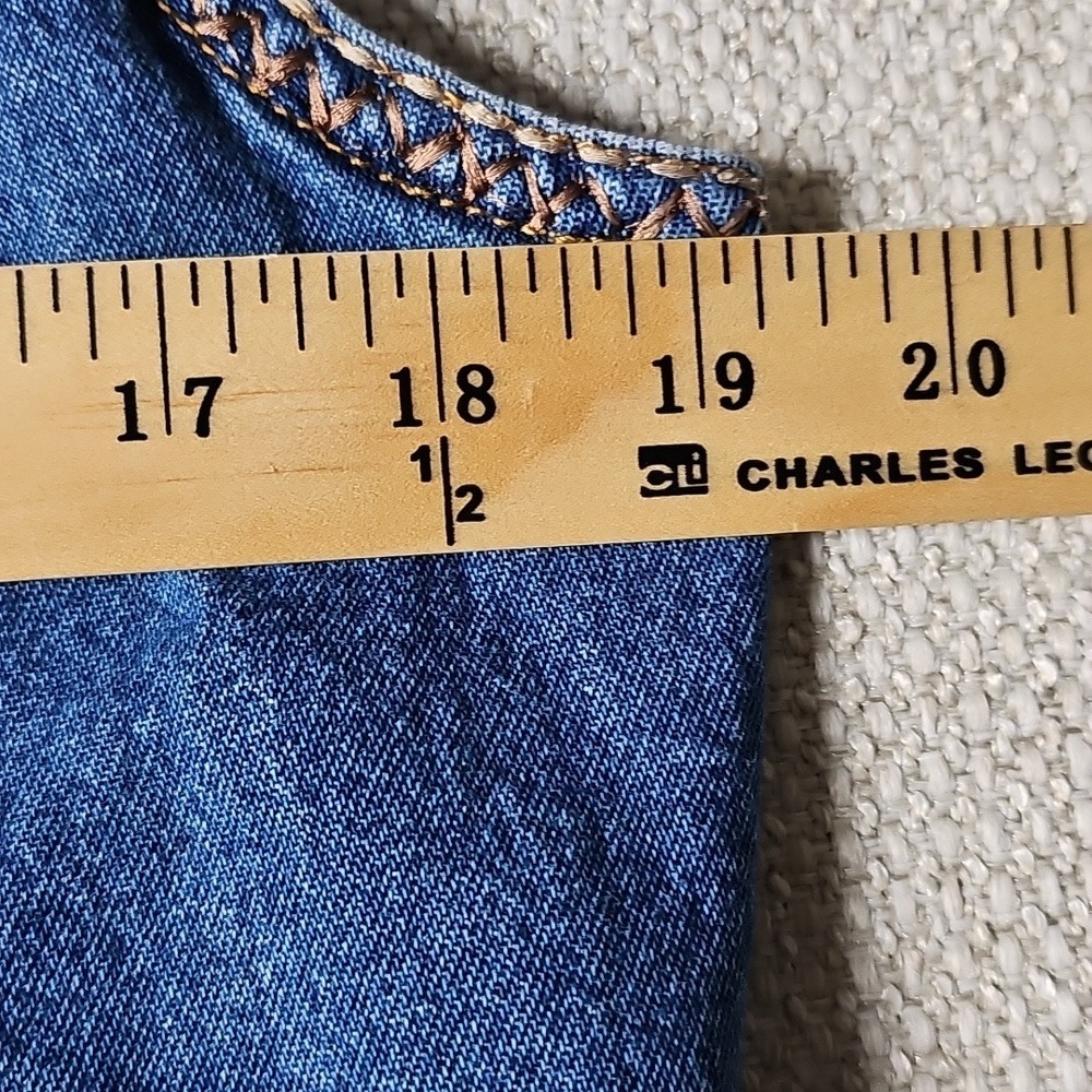 Boho Casual Embelished Denim Vest with Brown Stiching and button Accents Large - Picture 7 of 10